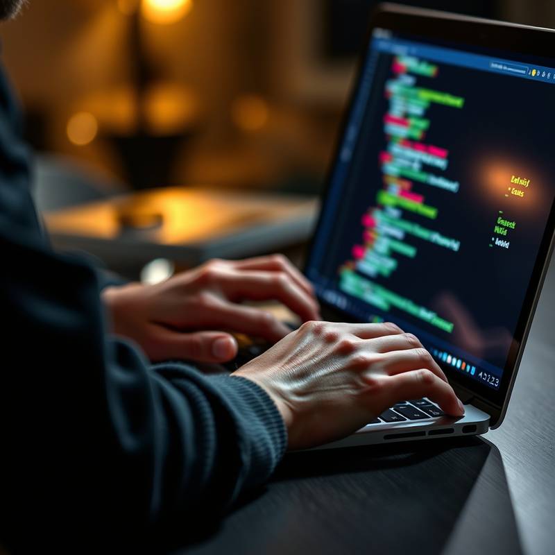 Close-up of hands coding on a laptop, representing web development.
