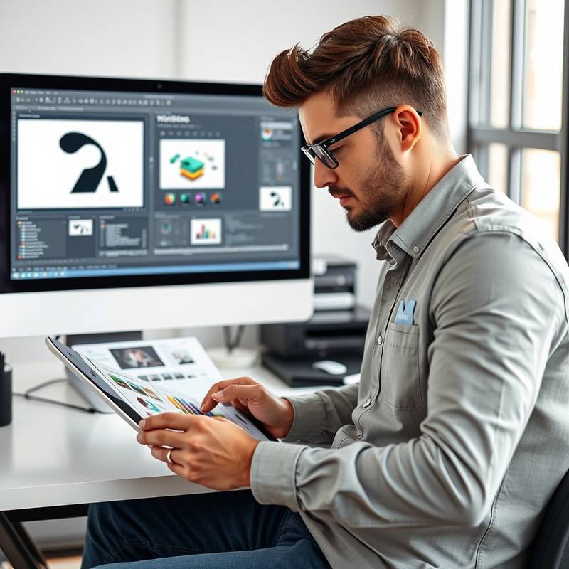 Graphic designer using design software on a tablet, representing graphic design.