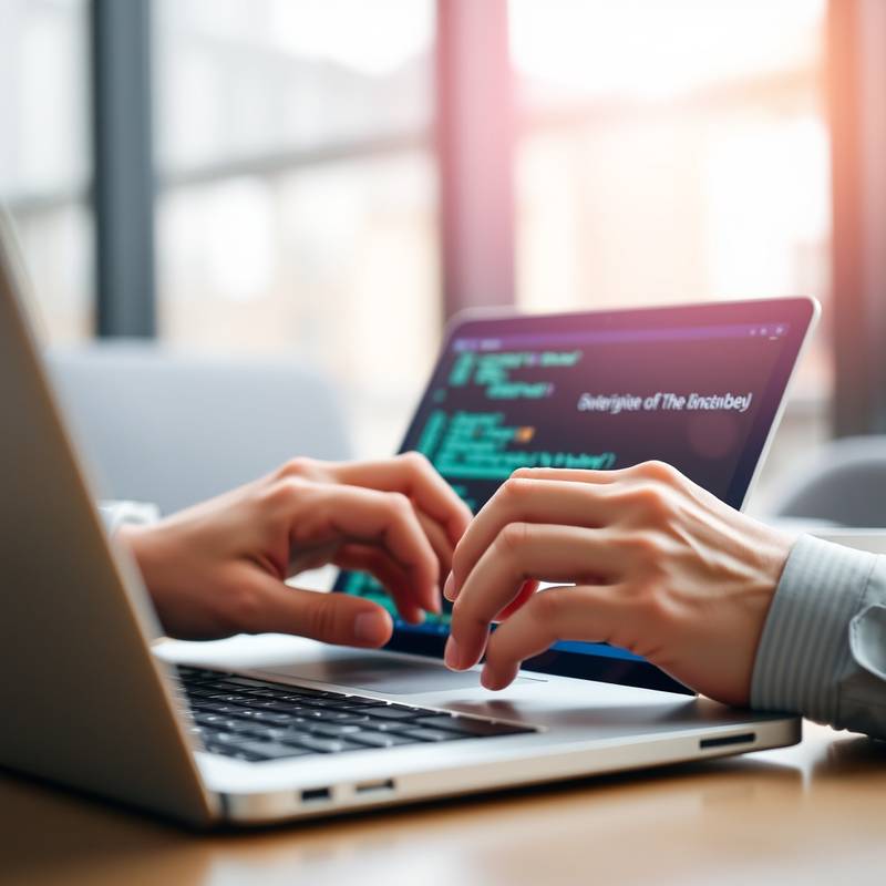 Hands coding on a laptop, representing web development course.
