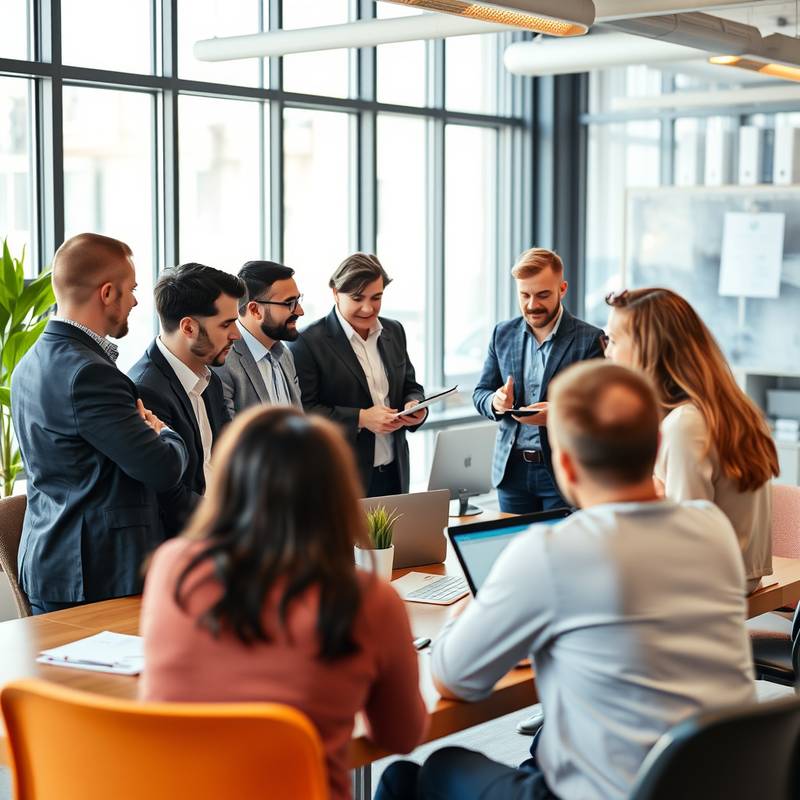 People brainstorming marketing strategies in a meeting room, representing digital marketing.